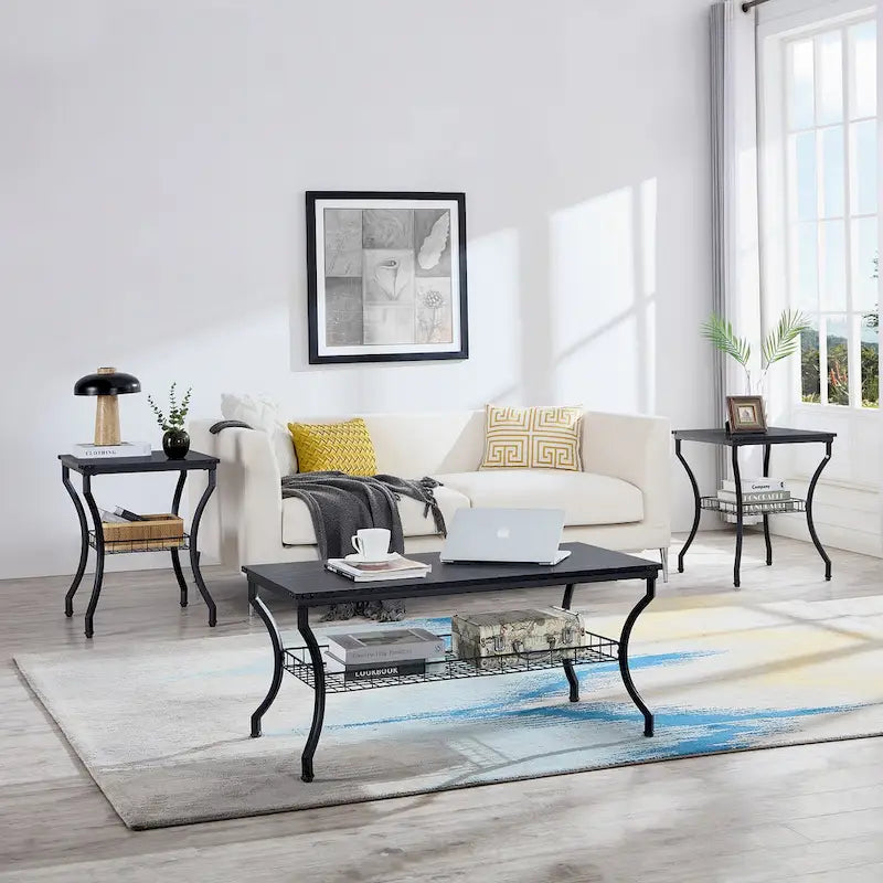 Ensemble de 3 tables basses d'appoint, style vintage avec 2 tables de bout