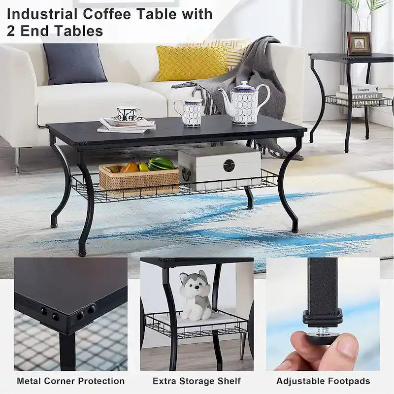 Ensemble de 3 tables basses d'appoint, style vintage avec 2 tables de bout