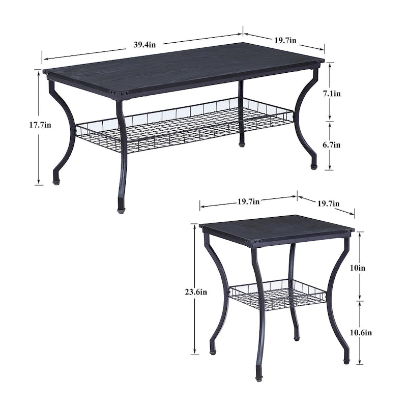 Ensemble de 3 tables basses d'appoint, style vintage avec 2 tables de bout