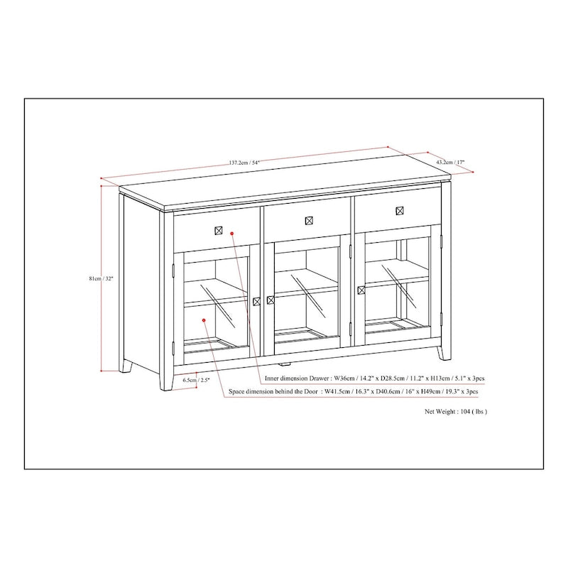 WYNDENHALL Essex Buffet en bois massif contemporain de 54 pouces de large, en acajou - 54 pouces de large