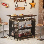 Meuble de bar d'angle en L, table de bar à liqueurs avec rangement à 2 niveaux - N/A