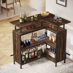 Meuble de bar d'angle en L, table de bar à liqueurs avec rangement à 2 niveaux - N/A