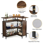 Meuble de bar d'angle en L, table de bar à liqueurs avec rangement à 2 niveaux - N/A