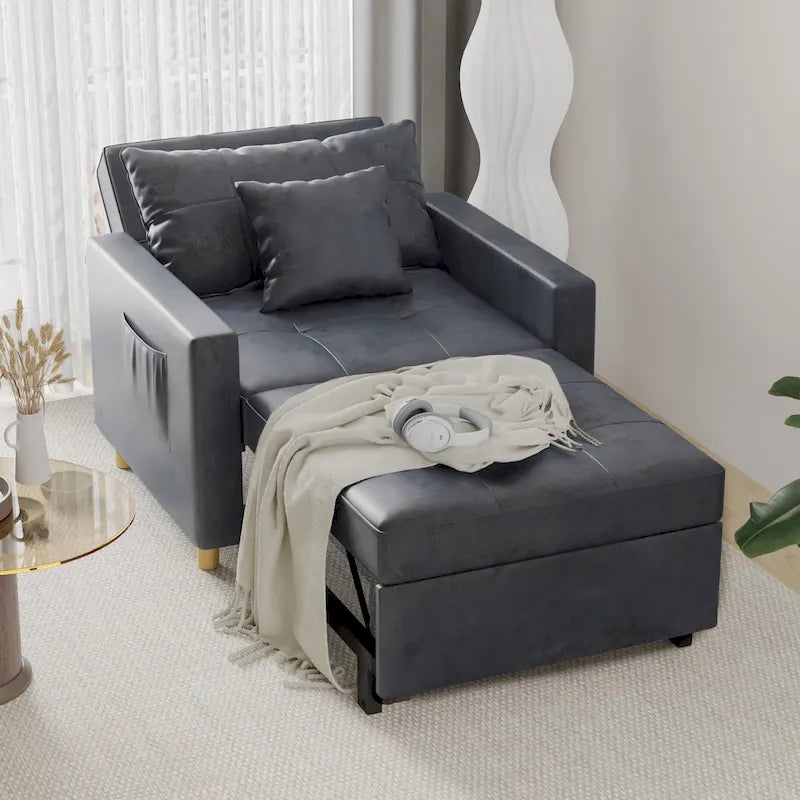 AECOJOY Lit Chaise Longue Ajustable 3-en-1 Canapé Futon Convertible