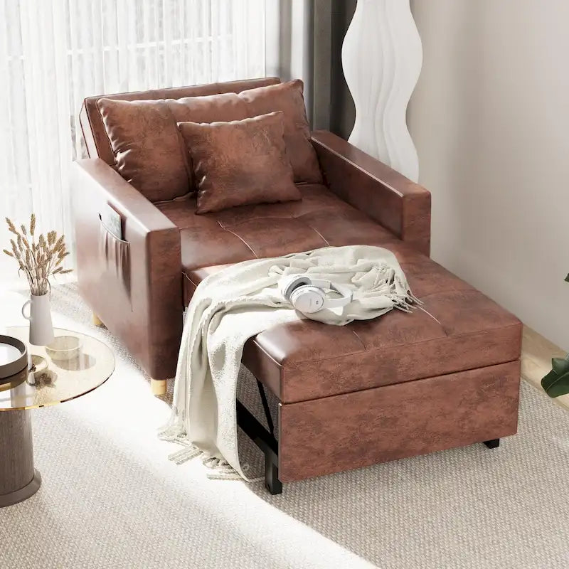 AECOJOY Lit Chaise Longue Ajustable 3-en-1 Canapé Futon Convertible