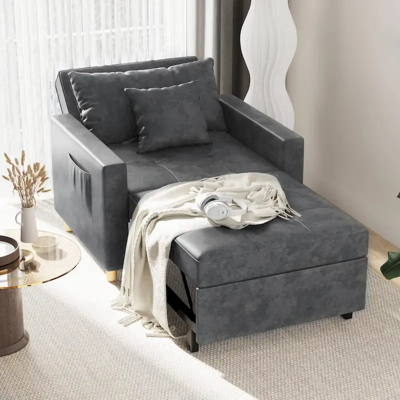 AECOJOY Lit Chaise Longue Ajustable 3-en-1 Canapé Futon Convertible