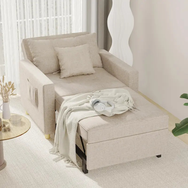 AECOJOY Lit Chaise Longue Ajustable 3-en-1 Canapé Futon Convertible