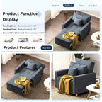 AECOJOY Lit Chaise Longue Ajustable 3-en-1 Canapé Futon Convertible