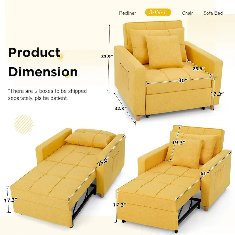 AECOJOY Lit Chaise Longue Ajustable 3-en-1 Canapé Futon Convertible