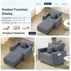 AECOJOY Lit Chaise Longue Ajustable 3-en-1 Canapé Futon Convertible
