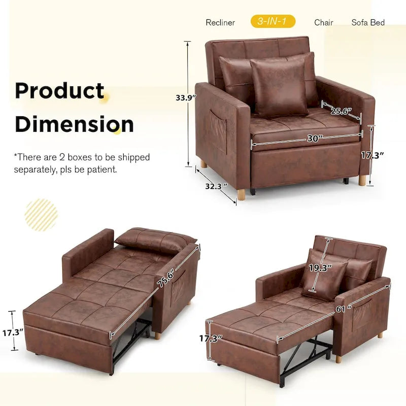 AECOJOY Lit Chaise Longue Ajustable 3-en-1 Canapé Futon Convertible