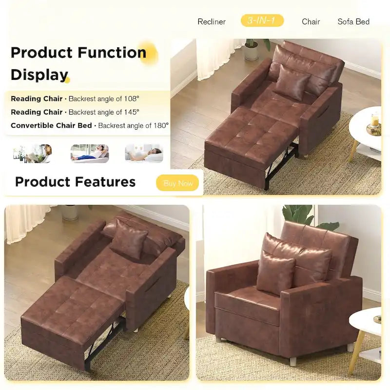 AECOJOY Lit Chaise Longue Ajustable 3-en-1 Canapé Futon Convertible