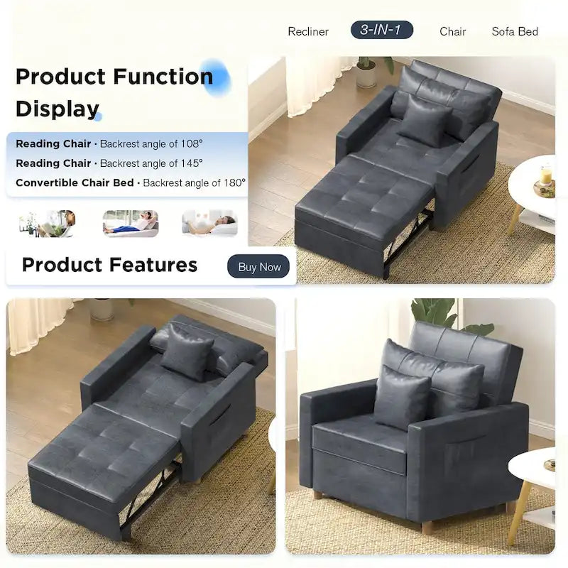 AECOJOY Lit Chaise Longue Ajustable 3-en-1 Canapé Futon Convertible