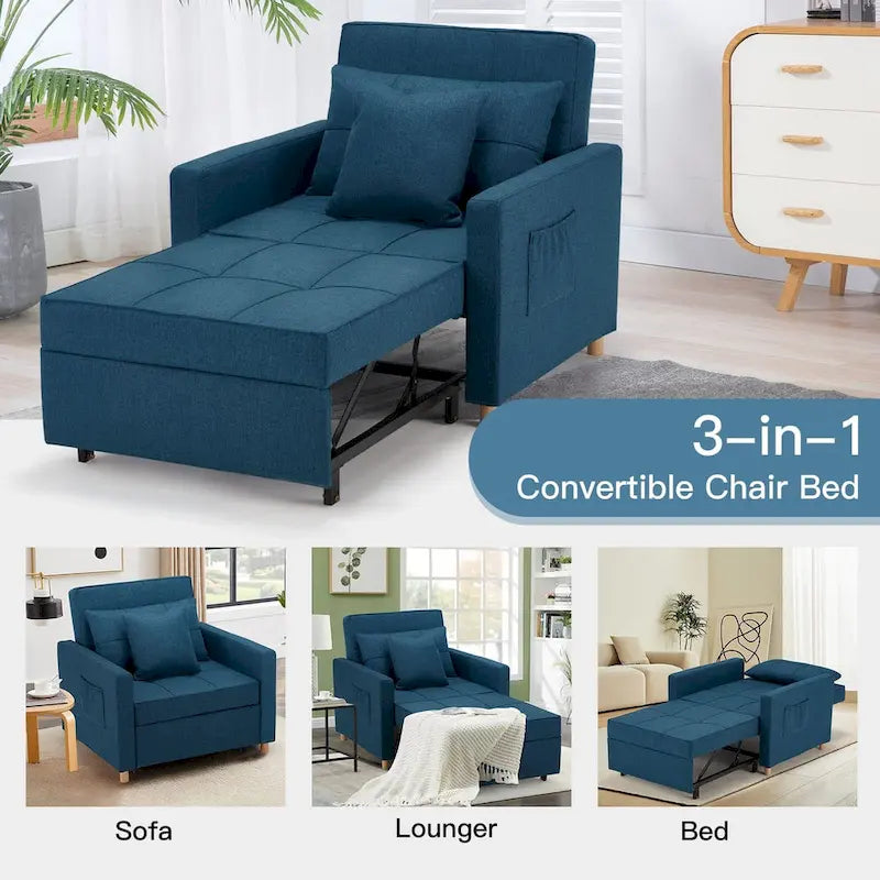 AECOJOY Lit Chaise Longue Ajustable 3-en-1 Canapé Futon Convertible