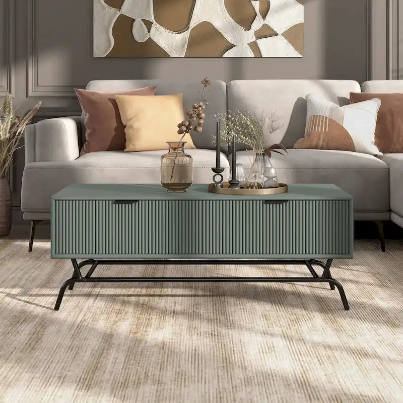 Table basse Denhour DH BASIC Modern 2 tiroirs de 42 pouces avec pieds en métal