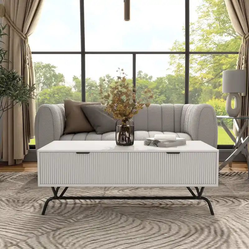 Table basse Denhour DH BASIC Modern 2 tiroirs de 42 pouces avec pieds en métal