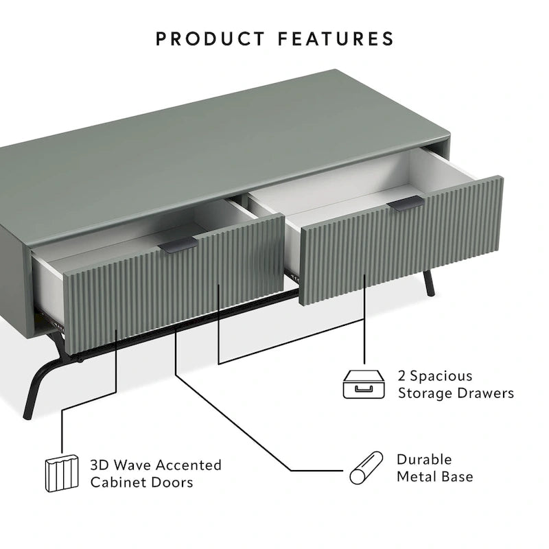 Table basse Denhour DH BASIC Modern 2 tiroirs de 42 pouces avec pieds en métal
