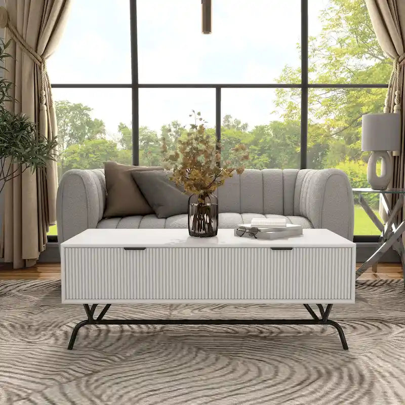 Table basse Denhour DH BASIC Modern 2 tiroirs de 42 pouces avec pieds en métal