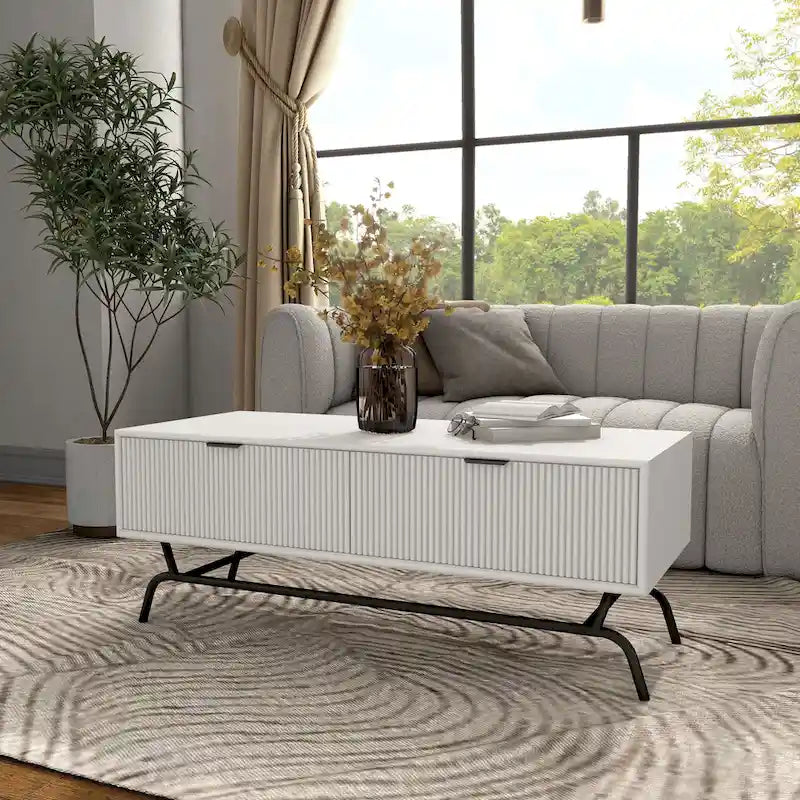 Table basse Denhour DH BASIC Modern 2 tiroirs de 42 pouces avec pieds en métal