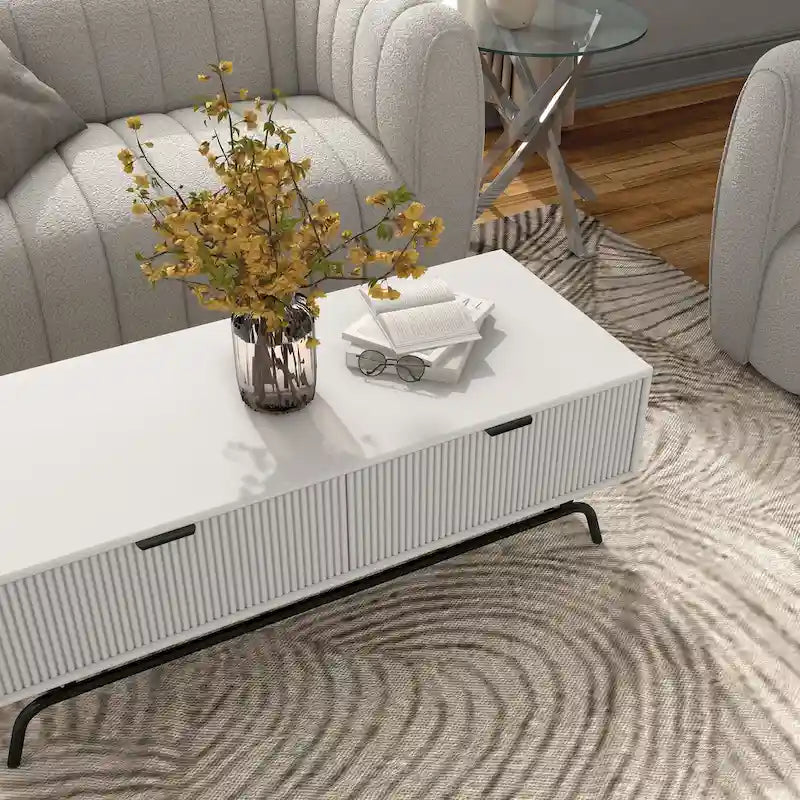 Table basse Denhour DH BASIC Modern 2 tiroirs de 42 pouces avec pieds en métal
