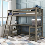 Lit mezzanine haut pour enfants Max and Lily, taille double, avec bureau et étagères intégrés