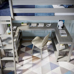 Lit mezzanine haut pour enfants Max and Lily, taille double, avec bureau et étagères intégrés