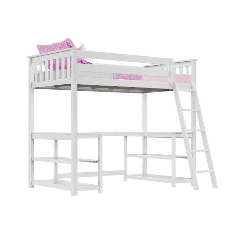 Lit mezzanine haut pour enfants Max and Lily, taille double, avec bureau et étagères intégrés