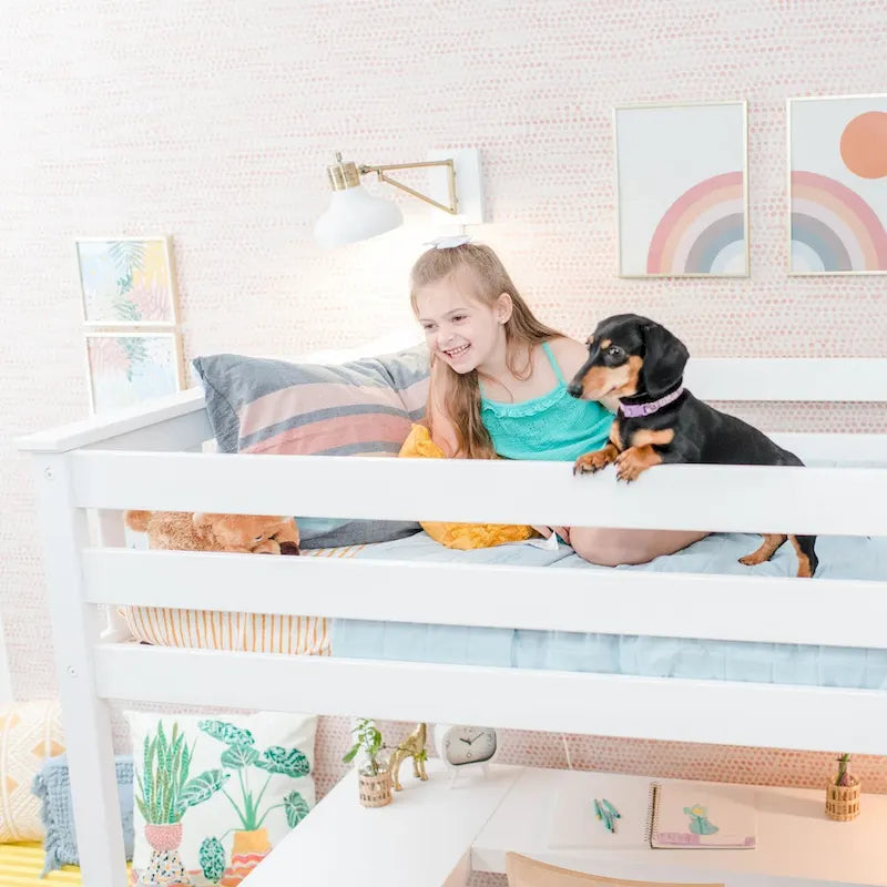 Lit mezzanine haut pour enfants Max and Lily, taille double, avec bureau et étagères intégrés