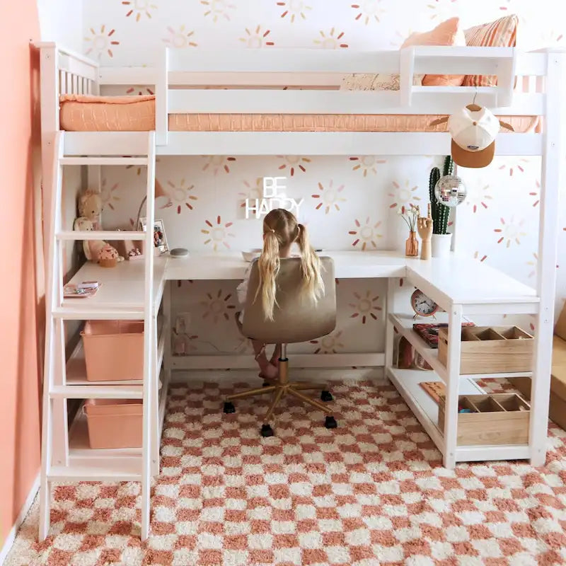 Lit mezzanine haut pour enfants Max and Lily, taille double, avec bureau et étagères intégrés