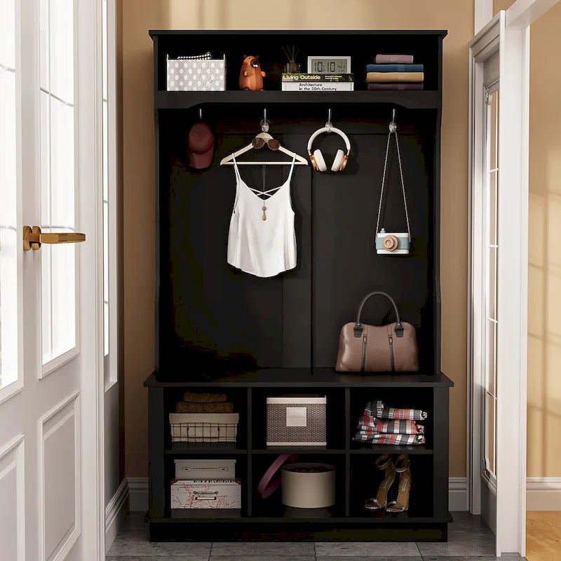 39.8 Meuble d'entrée large avec banc et placard à chaussures