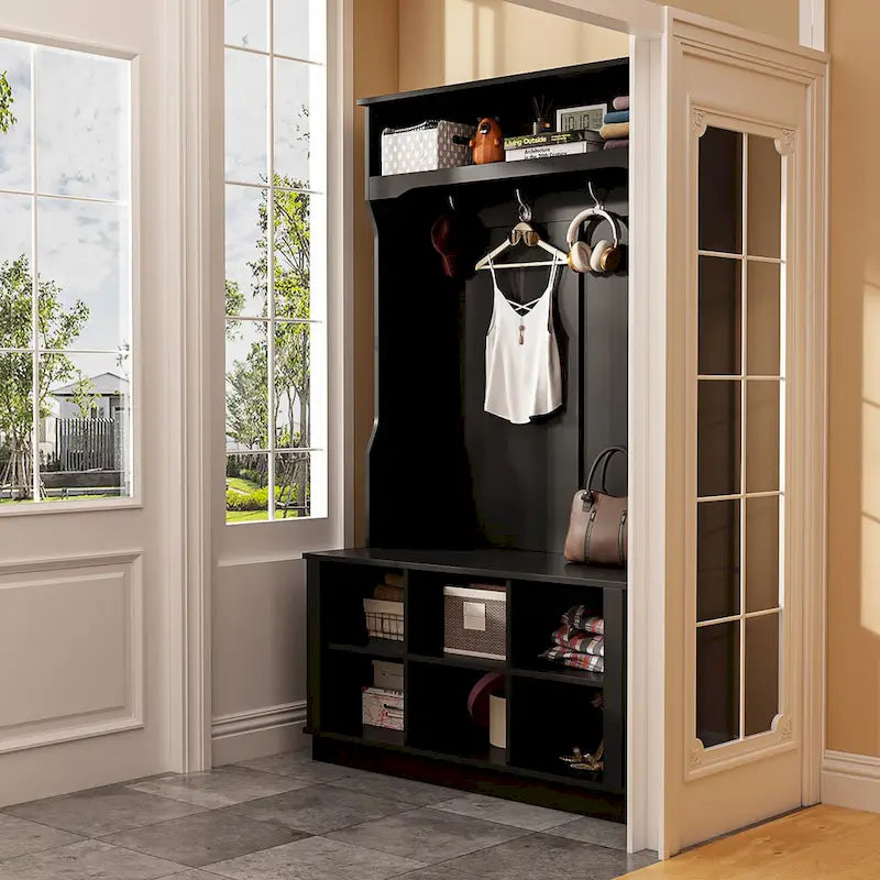39.8 Meuble d'entrée large avec banc et placard à chaussures