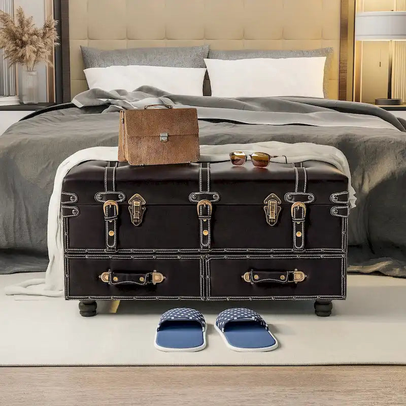 COZAYH Banc de Rangement Vintage avec Coffre, Armoire avec Fermeture à Loquet et Boucle pour Chambre à Coucher, Organisateur de Maison Décoratif