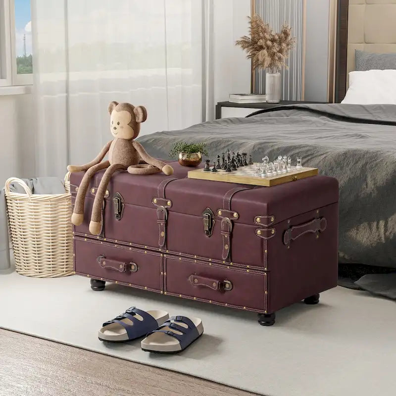 COZAYH Banc de Rangement Vintage avec Coffre, Armoire avec Fermeture à Loquet et Boucle pour Chambre à Coucher, Organisateur de Maison Décoratif