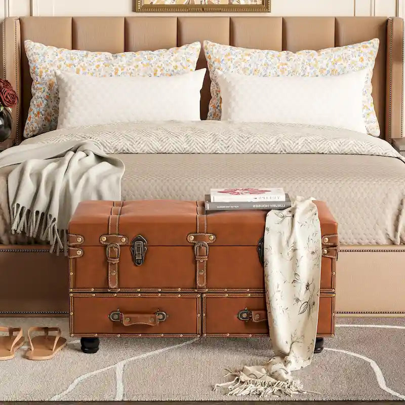 COZAYH Banc de Rangement Vintage avec Coffre, Armoire avec Fermeture à Loquet et Boucle pour Chambre à Coucher, Organisateur de Maison Décoratif