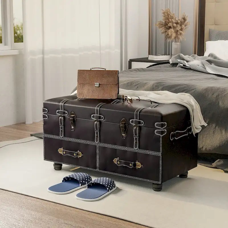 COZAYH Banc de Rangement Vintage avec Coffre, Armoire avec Fermeture à Loquet et Boucle pour Chambre à Coucher, Organisateur de Maison Décoratif
