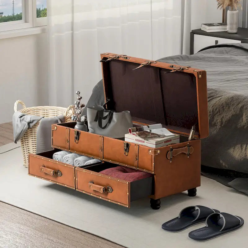 COZAYH Banc de Rangement Vintage avec Coffre, Armoire avec Fermeture à Loquet et Boucle pour Chambre à Coucher, Organisateur de Maison Décoratif