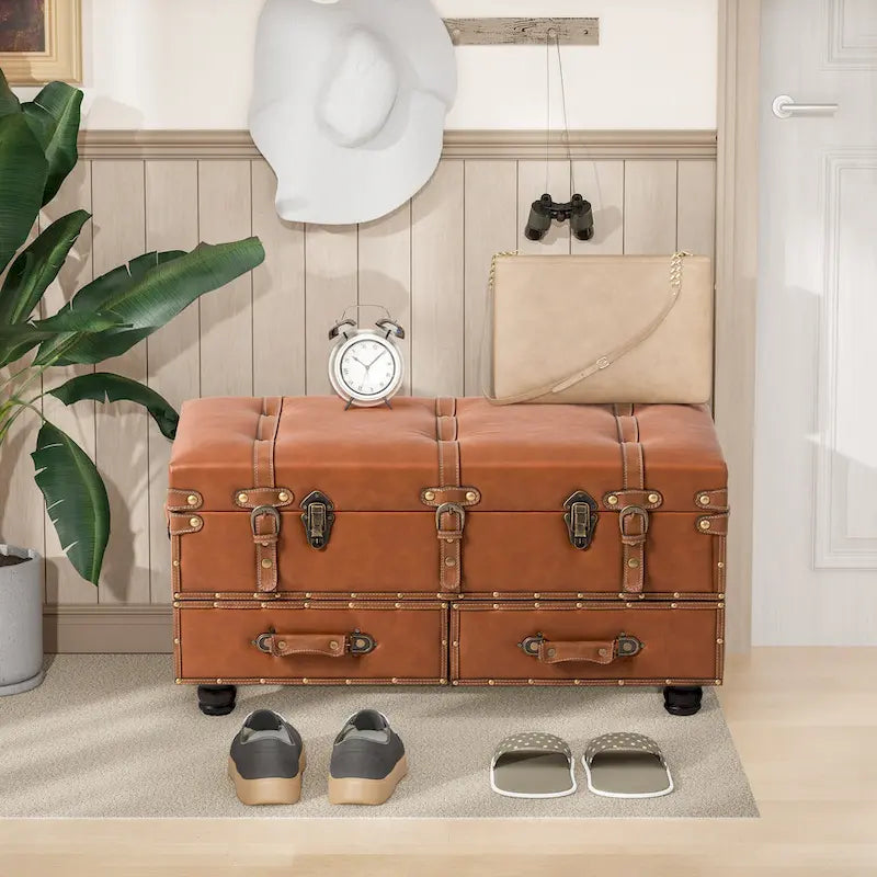 COZAYH Banc de Rangement Vintage avec Coffre, Armoire avec Fermeture à Loquet et Boucle pour Chambre à Coucher, Organisateur de Maison Décoratif