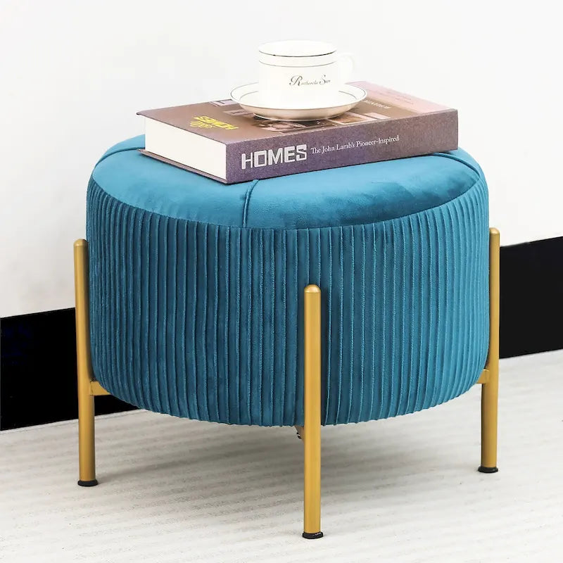 Repose-pieds rond Adeco, pouf de 16,5 po avec pieds en métal