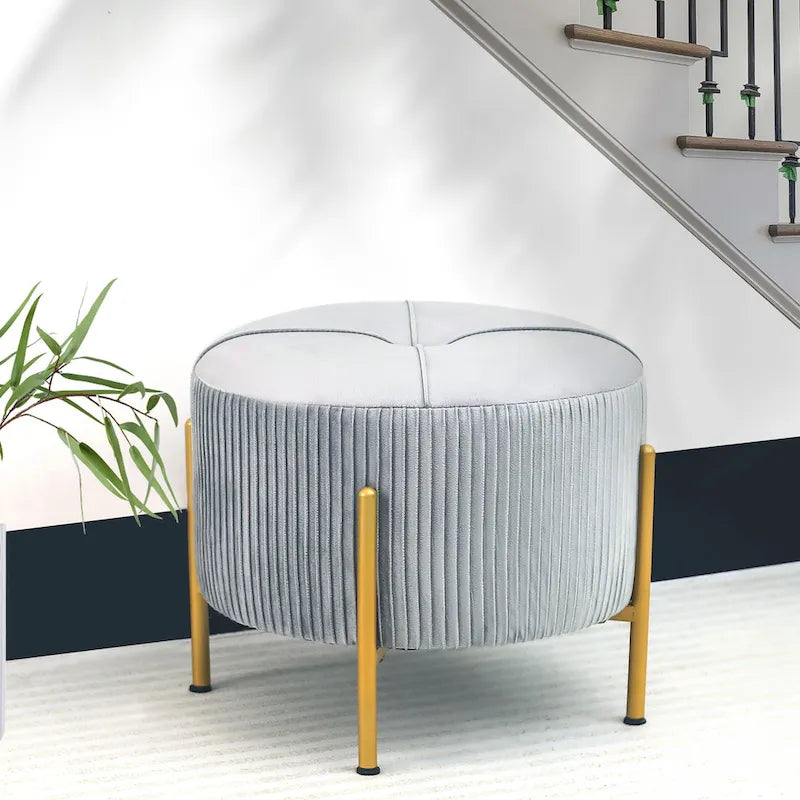 Repose-pieds rond Adeco, pouf de 16,5 po avec pieds en métal