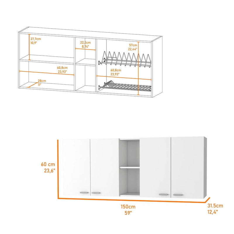 Meuble haut de cuisine Winslow 150 de FM Furniture, quatre portes