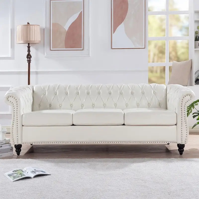 Canapé Chesterfield capitonné en similicuir avec accoudoirs roulés de 84,65 po