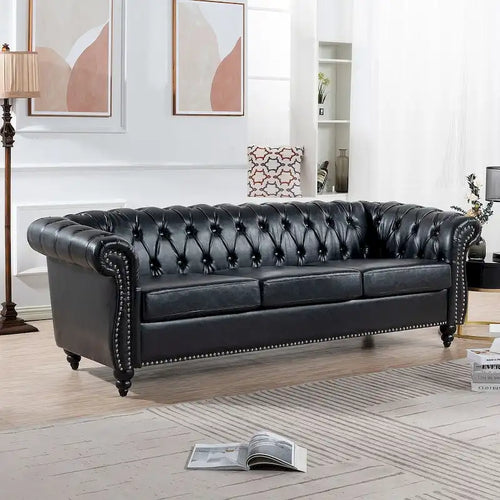 Canapé Chesterfield capitonné en similicuir avec accoudoirs roulés de 84,65 po