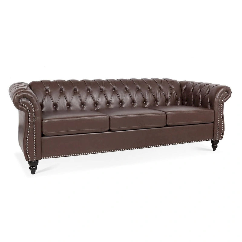 Canapé Chesterfield capitonné en similicuir avec accoudoirs roulés de 84,65 po