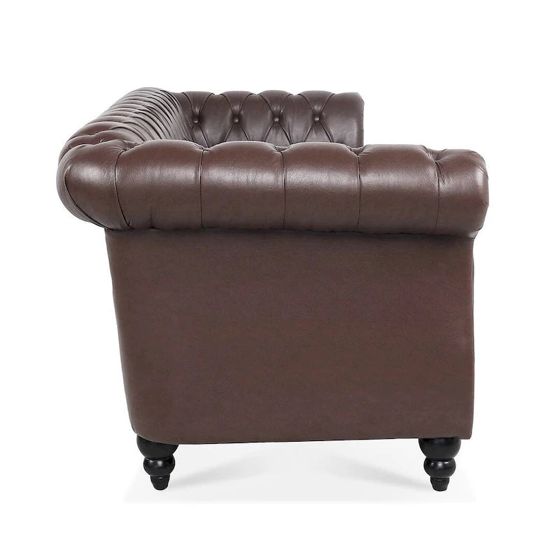 Canapé Chesterfield capitonné en similicuir avec accoudoirs roulés de 84,65 po