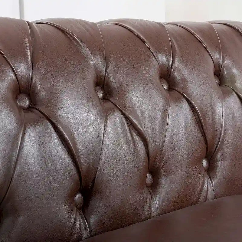 Canapé Chesterfield capitonné en similicuir avec accoudoirs roulés de 84,65 po