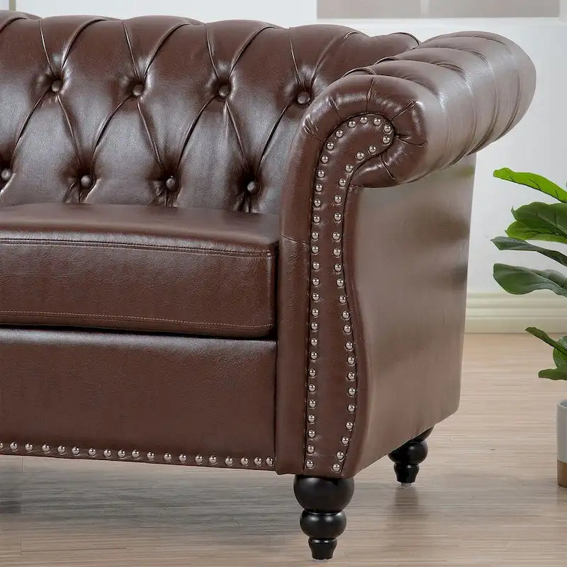 Canapé Chesterfield capitonné en similicuir avec accoudoirs roulés de 84,65 po