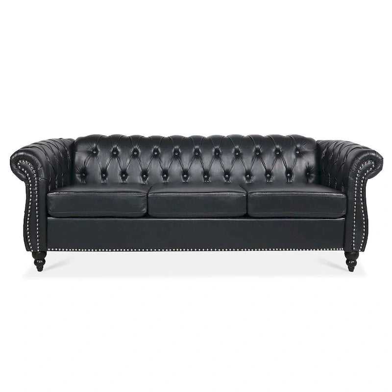 Canapé Chesterfield capitonné en similicuir avec accoudoirs roulés de 84,65 po