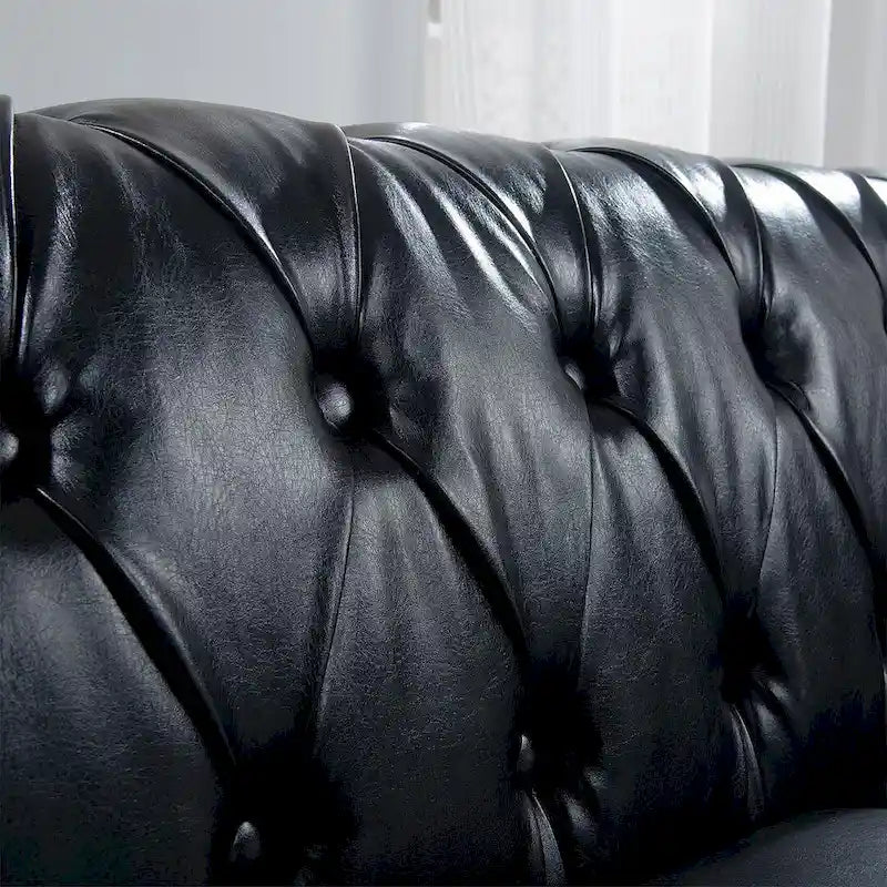 Canapé Chesterfield capitonné en similicuir avec accoudoirs roulés de 84,65 po