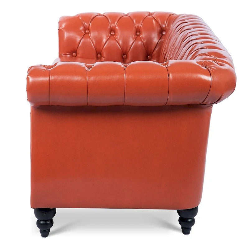 Canapé Chesterfield capitonné en similicuir avec accoudoirs roulés de 84,65 po
