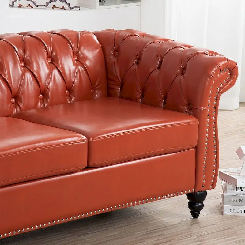 Canapé Chesterfield capitonné en similicuir avec accoudoirs roulés de 84,65 po